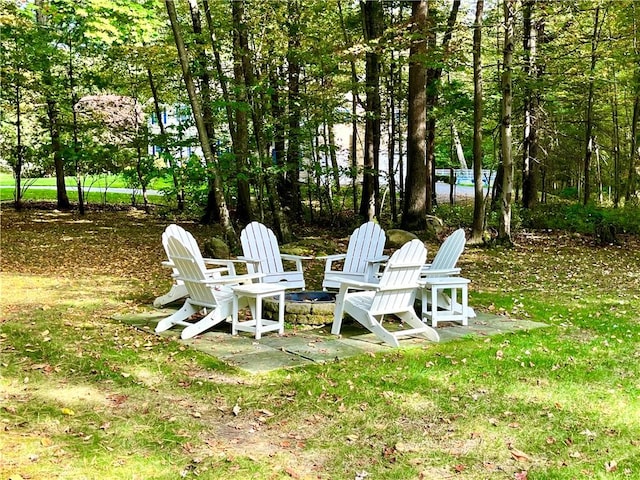 view of yard with an outdoor fire pit