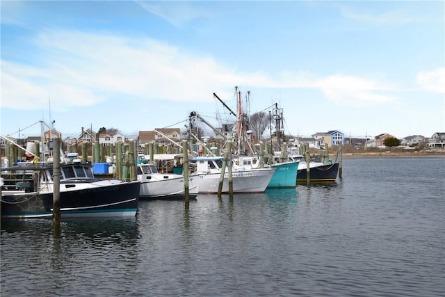 dock area featuring a water view