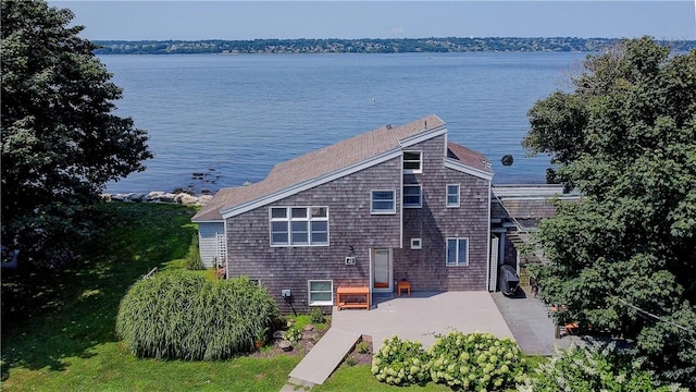 exterior space featuring a water view