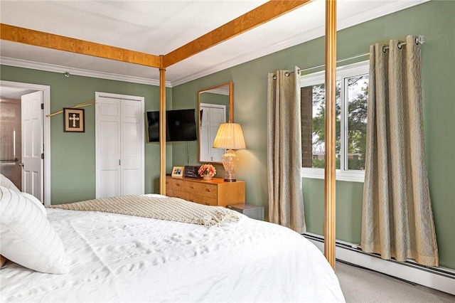 200 Hoffman Ave Unit 405, Cranston, RI 02920 - bedroom featuring carpet floors, crown molding, a baseboard heating unit, and a closet
