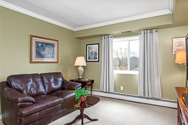 200 Hoffman Ave Unit 405, Cranston, RI 02920 - carpeted living area featuring a baseboard heating unit and ornamental molding