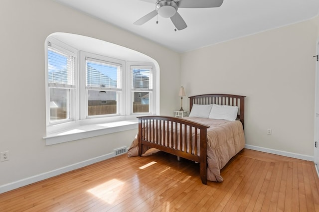 23 Smith Ave Unit 2, Newport, RI 02840 - bedroom with light wood-type flooring, a ceiling fan, baseboards, and visible vents