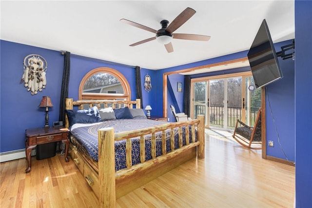 135 Eagleville Rd, Tiverton, RI 02878 - bedroom with access to exterior, wood finished floors, baseboards, and a ceiling fan