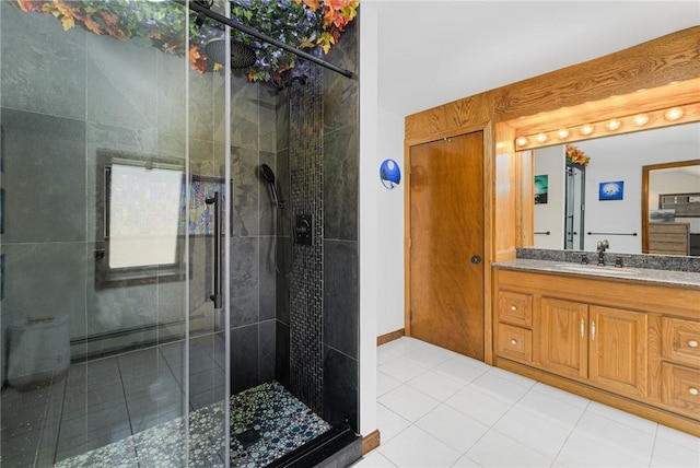 135 Eagleville Rd, Tiverton, RI 02878 - full bathroom featuring vanity, a shower stall, and tile patterned flooring