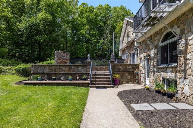 135 Eagleville Rd, Tiverton, RI 02878 - view of green lawn featuring an outdoor stone fireplace
