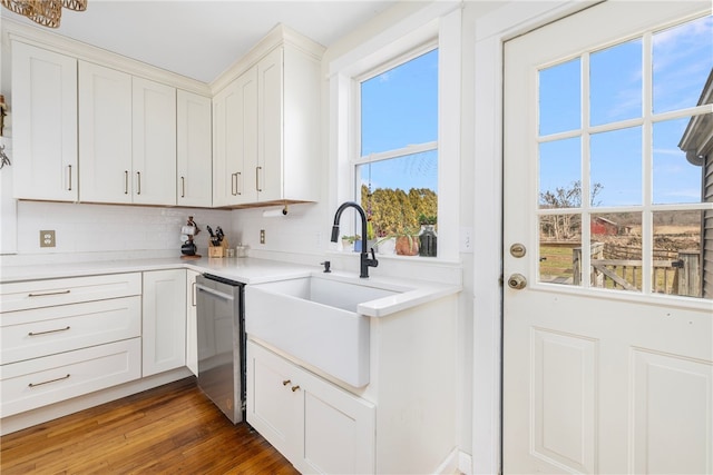 4588 Main Rd, Tiverton, RI 02878 - kitchen featuring a sink, a wealth of natural light, dishwasher, white cabinets, and wood finished floors