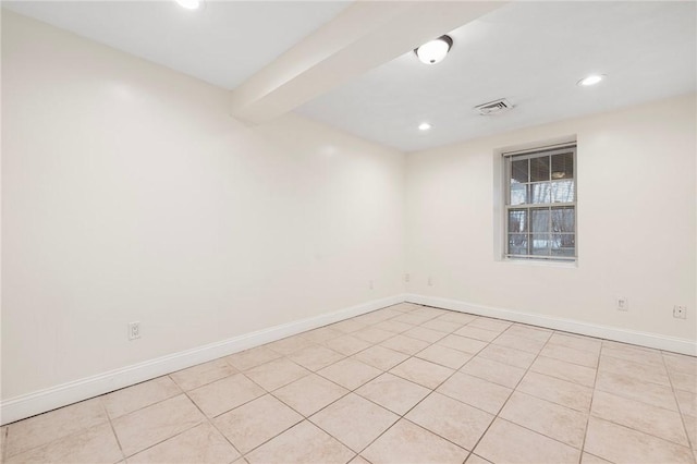 982 Plainfield St Unit 4, Johnston, RI 02919 - empty room with recessed lighting, baseboards, light tile patterned flooring, and beam ceiling