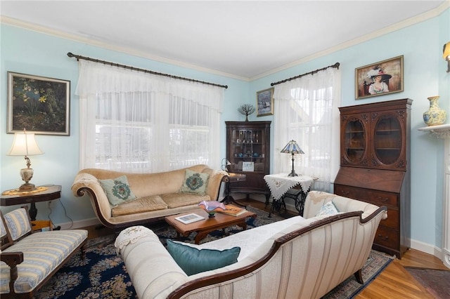55 Hunter Ave, Newport, RI 02840 - living area with light wood-style flooring, crown molding, and baseboards