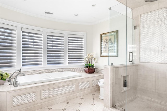 7 Fenway Rd, Westerly, RI 02891 - full bath with a bath, tile patterned flooring, visible vents, and a stall shower