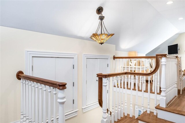 7 Fenway Rd, Westerly, RI 02891 - staircase featuring wood finished floors and recessed lighting