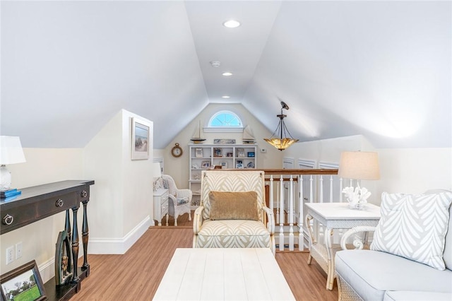 7 Fenway Rd, Westerly, RI 02891 - sitting room with recessed lighting, light wood-style floors, vaulted ceiling, and baseboards