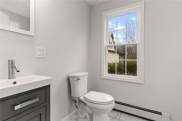 5 Cottage St, Westerly, RI 02891 - bathroom with toilet, a baseboard radiator, a healthy amount of sunlight, and marble finish floor
