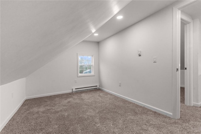 5 Cottage St, Westerly, RI 02891 - additional living space with a baseboard heating unit, baseboards, recessed lighting, lofted ceiling, and carpet