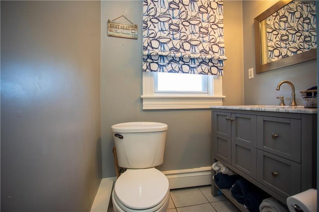 186 Camp St Unit 5, Providence, RI 02906 - half bath with tile patterned flooring, a baseboard radiator, and vanity