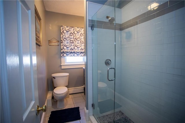 186 Camp St Unit 5, Providence, RI 02906 - bathroom with a stall shower, baseboard heating, and tile patterned flooring
