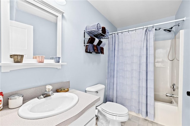 5 Nottingham Way, Freetown, MA 02702 - full bathroom with vanity, toilet, and shower / bathtub combination with curtain