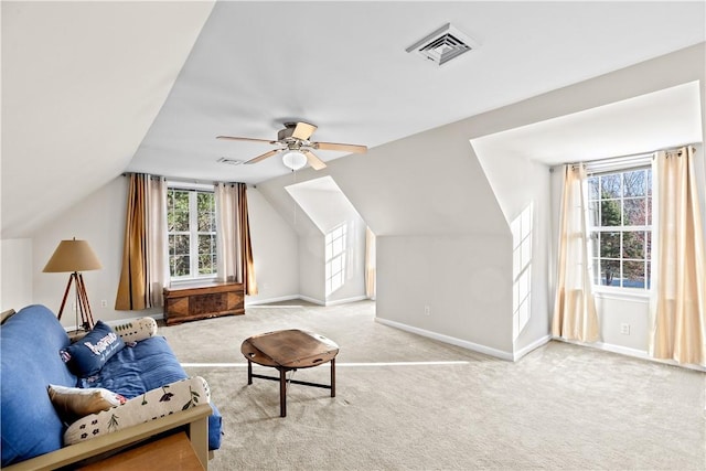 5 Nottingham Way, Freetown, MA 02702 - additional living space with lofted ceiling, a ceiling fan, light colored carpet, and baseboards