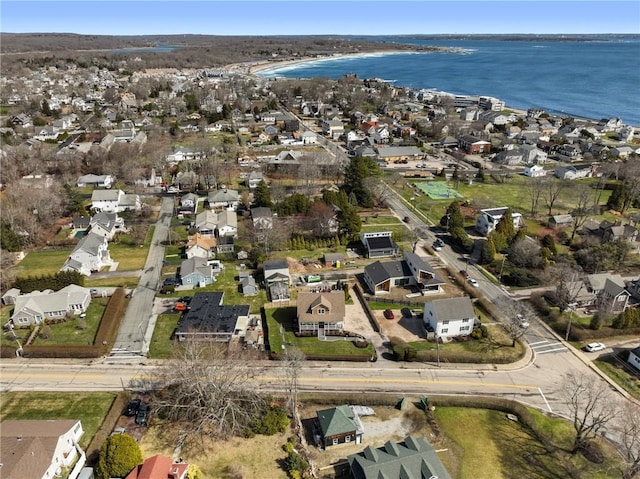 bird's eye view with a residential view and a water view