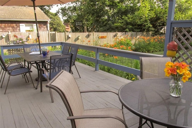 44 Benson Ave, Westerly, RI 02891 - view of patio with fence private yard, a wooden deck, and outdoor dining space
