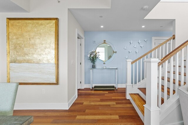 1 Tower Dr Unit 1203, Portsmouth, RI 02871 - entryway with recessed lighting, baseboards, stairway, and wood finished floors