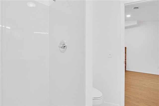 20 Holly Hill Ct, East Greenwich, RI 02818 - bathroom with toilet, recessed lighting, walk in shower, and wood finished floors