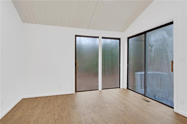 20 Holly Hill Ct, East Greenwich, RI 02818 - unfurnished room with wood ceiling, wood finished floors, lofted ceiling, baseboards, and visible vents