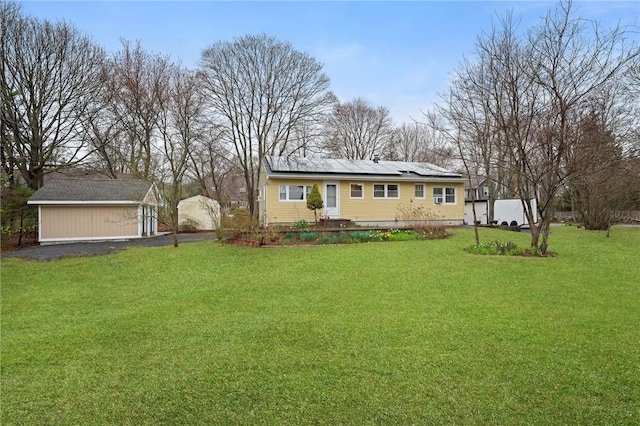 1737 Wampanoag Trl, Barrington, RI 02806 - ranch-style home with solar panels and a front lawn