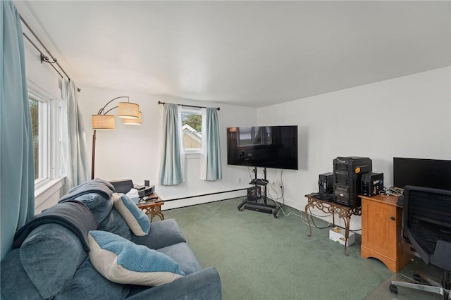 1737 Wampanoag Trl, Barrington, RI 02806 - living room with a baseboard radiator, carpet flooring, and a desk