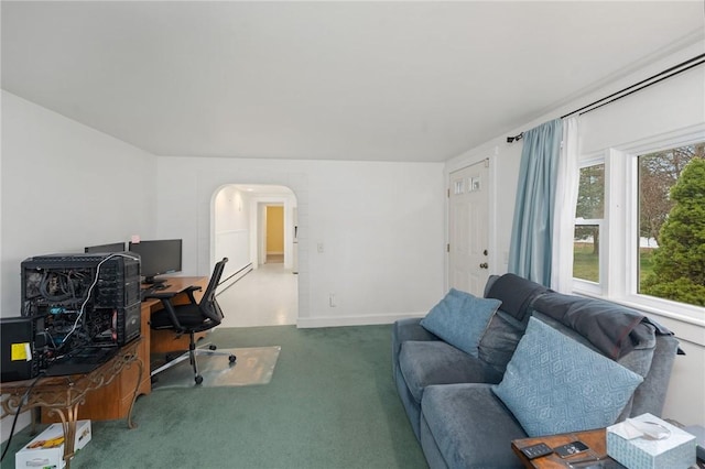 1737 Wampanoag Trl, Barrington, RI 02806 - office featuring carpet flooring, arched walkways, and baseboards