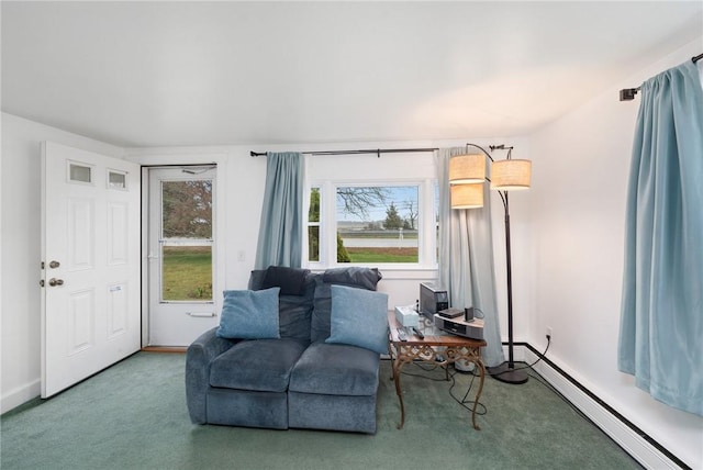 1737 Wampanoag Trl, Barrington, RI 02806 - living area with a baseboard heating unit, carpet, and baseboards