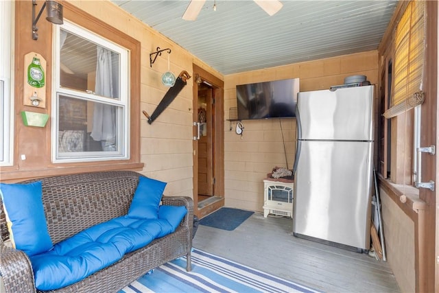 exterior space featuring ceiling fan and covered porch