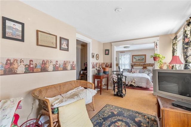 living area featuring carpet floors