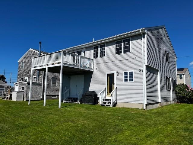 16 Elm Ave, Narragansett, RI 02882 - back of house with entry steps, a yard, and a deck