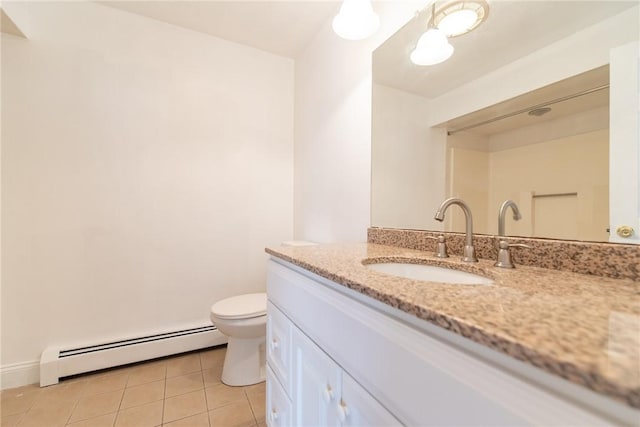 83 Wyndham Ave, Providence, RI 02908 - bathroom featuring tile patterned flooring, vanity, baseboard heating, and toilet