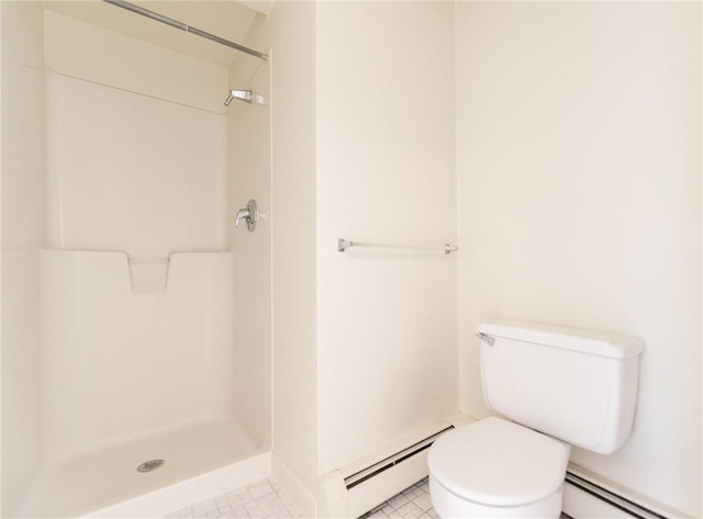 83 Wyndham Ave, Providence, RI 02908 - bathroom featuring toilet, walk in shower, and baseboard heating