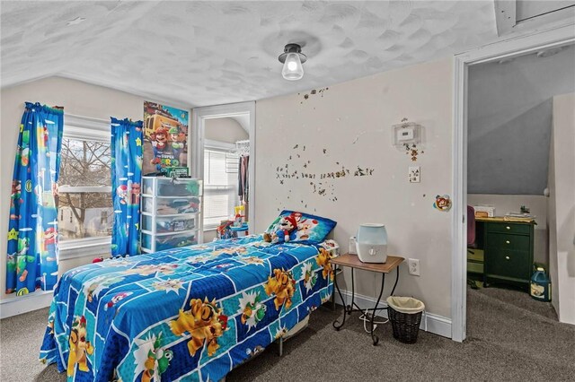 77 Seamans St, Providence, RI 02908 - bedroom with carpet flooring, baseboards, multiple windows, and lofted ceiling