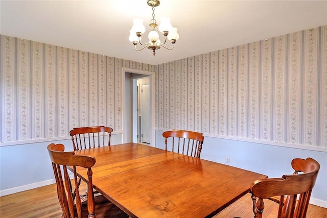 dining room with a chandelier and wood finished floors