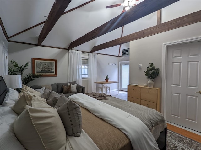 33 Almy St, Newport, RI 02840 - bedroom with visible vents, ceiling fan, and lofted ceiling with beams