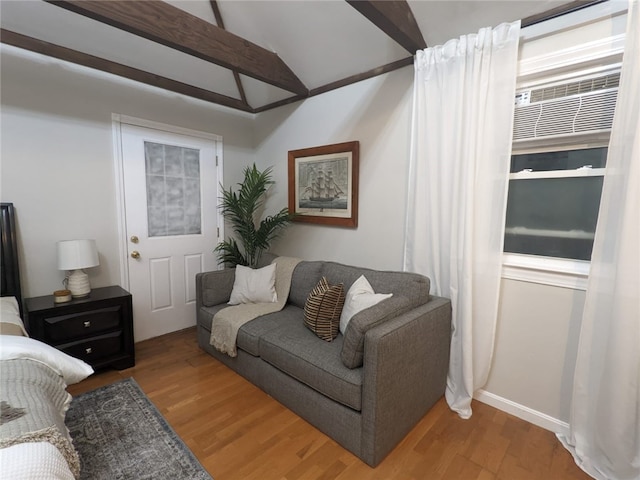 33 Almy St, Newport, RI 02840 - living area with lofted ceiling with beams and wood finished floors