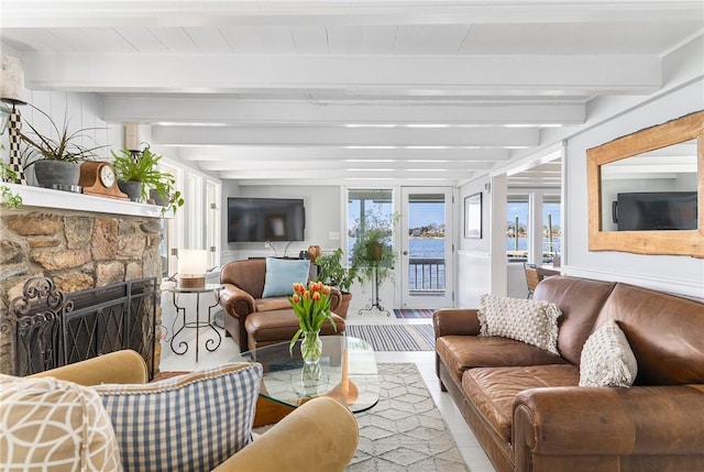 1597 Main Rd, Tiverton, RI 02878 - sunroom with beamed ceiling, plenty of natural light, and french doors