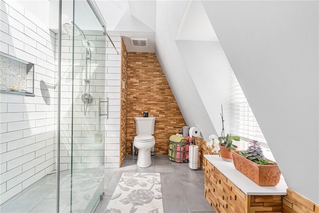 1597 Main Rd, Tiverton, RI 02878 - bathroom with toilet, tile patterned floors, visible vents, and a stall shower