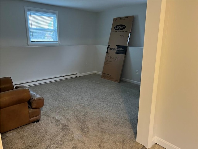 345 Post Rd, Warwick, RI 02888 - interior space featuring carpet floors, a baseboard radiator, and baseboards