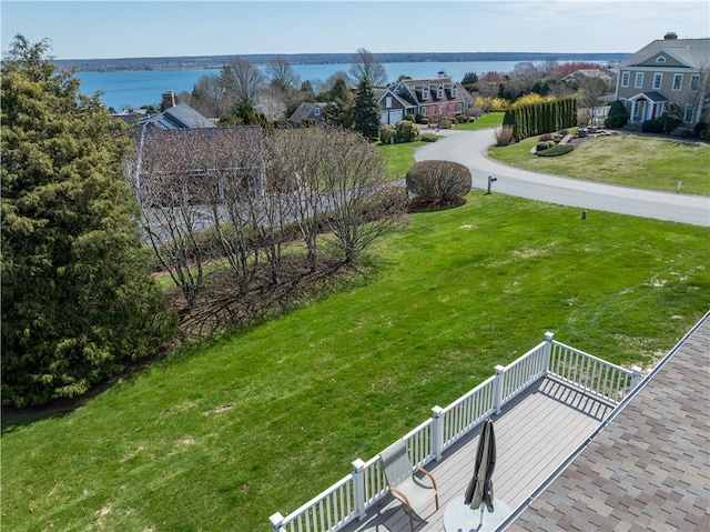 view of yard with a water view