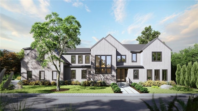 19 Castle Rd, Narragansett, RI 02882 - view of front of property featuring a front lawn, french doors, and metal roof