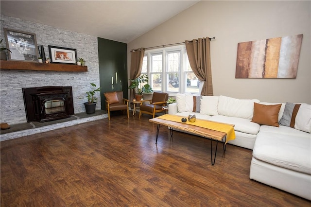 67 Highwood Dr, Coventry, RI 02816 - living room with a wood stove, high vaulted ceiling, and wood finished floors