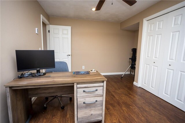 67 Highwood Dr, Coventry, RI 02816 - home office with dark wood-style flooring, baseboards, and ceiling fan