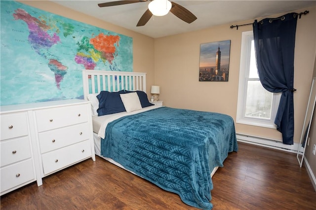 67 Highwood Dr, Coventry, RI 02816 - bedroom featuring dark wood-type flooring, baseboard heating, and ceiling fan