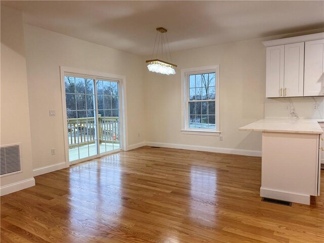1404 Hunting Hill Dr, Cumberland, RI 02864 - unfurnished dining area with baseboards, visible vents, and light wood-type flooring
