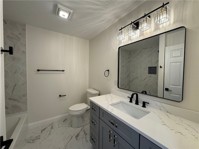 1404 Hunting Hill Dr, Cumberland, RI 02864 - bathroom featuring marble finish floor, baseboards, toilet, and vanity