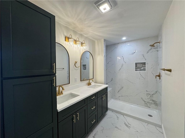 1404 Hunting Hill Dr, Cumberland, RI 02864 - bathroom with double vanity, marble finish floor, a marble finish shower, and a sink